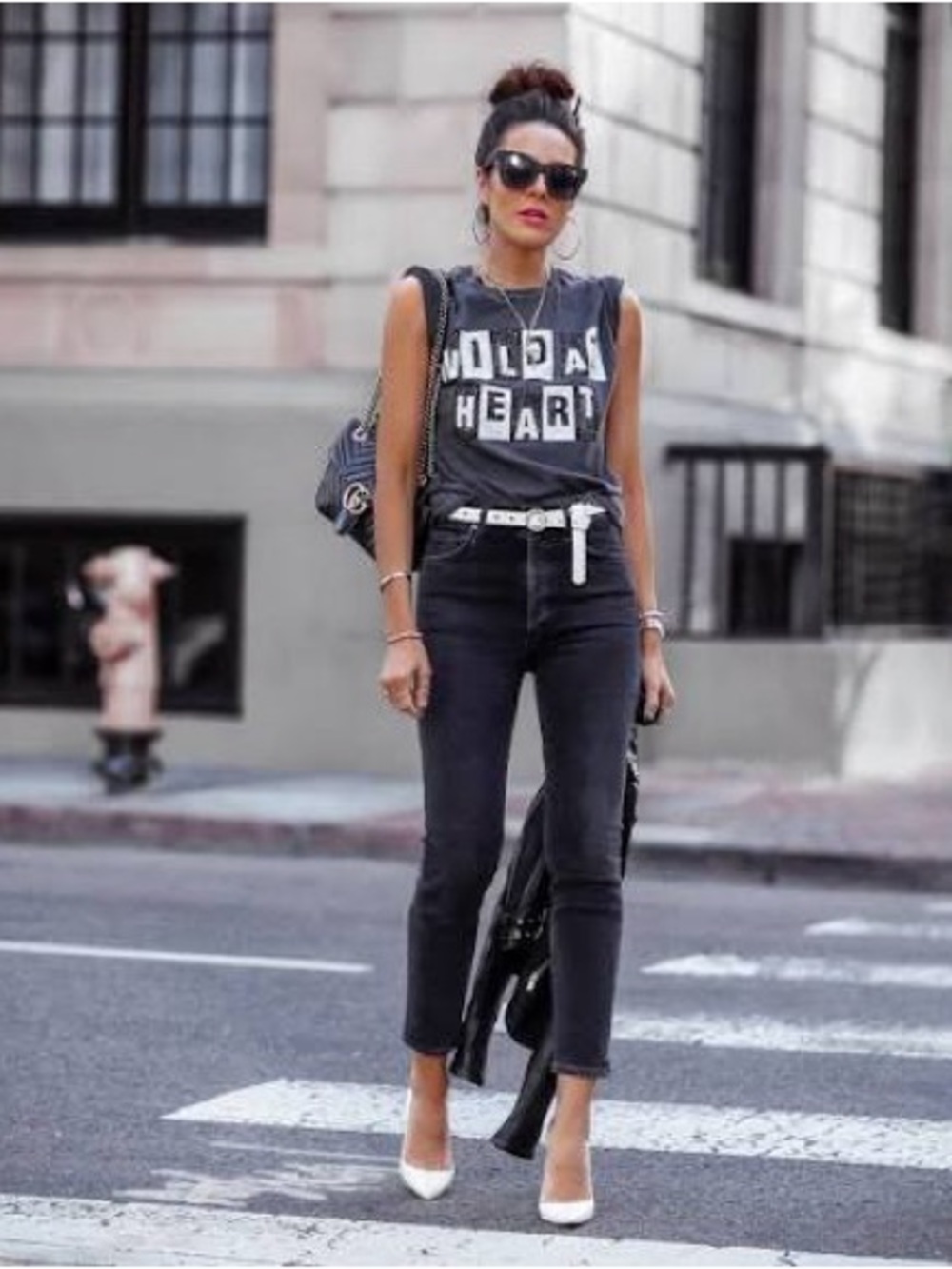 NWT ANINE BING Vintage Wild Heart Tee in Washed Black XS